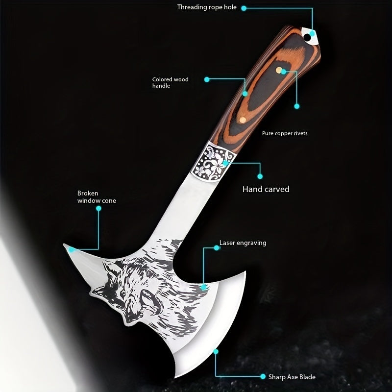 Stainless Steel Camping Axe with Nylon Sheath - Perfect for Wood Splitting, Hiking & Survival | Includes Gift Box | Non-Slip Shockproof Wooden Handle