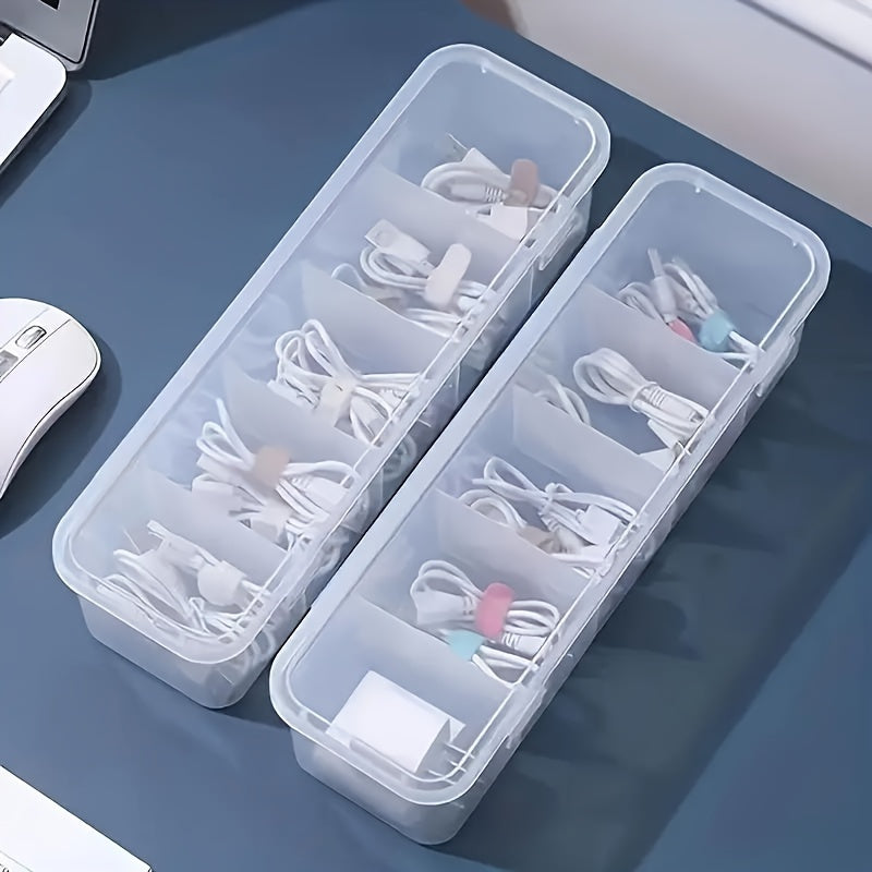 A large capacity transparent storage box with 5 compartments, clear plastic organizer box, used for cables, batteries, obvious separation, suitable for schools, bedrooms, offices, dormitories, suitable for storage