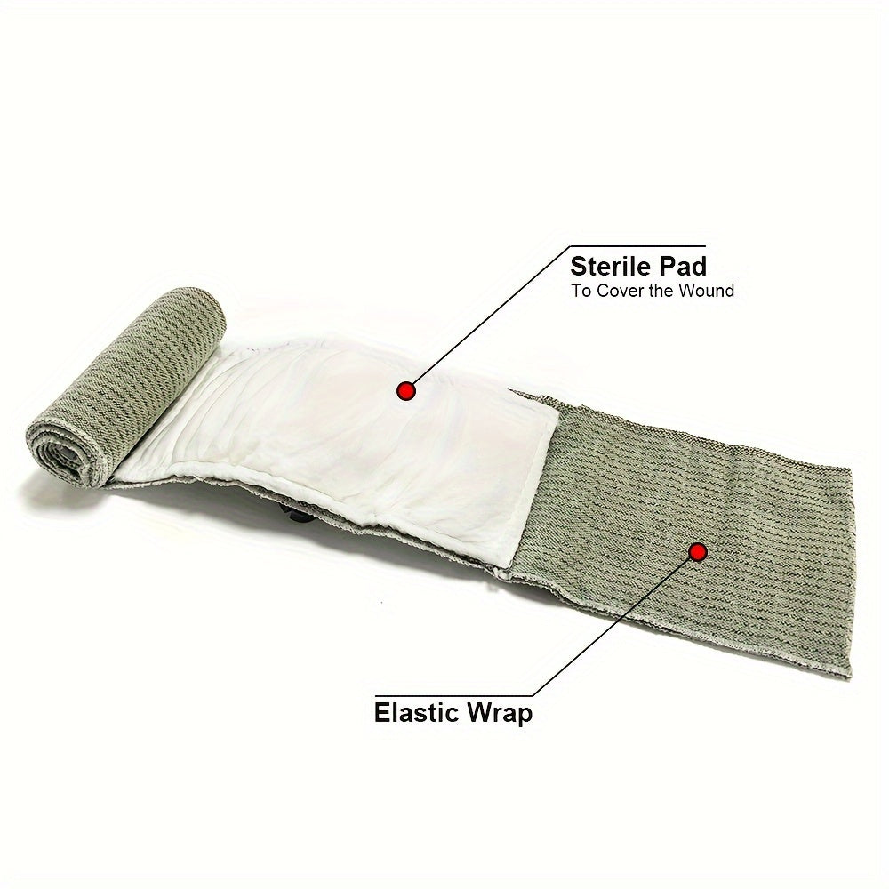 Emergency Trauma Bandage 10.16 cm Width - Cotton Elastic Wrap for Wound Care, Outdoor Camping, Hiking, Home Use - Sterilized Stretch Compression Bandage with Pad - 10.16cm x 162.56cm Dual Vacuum Sealed