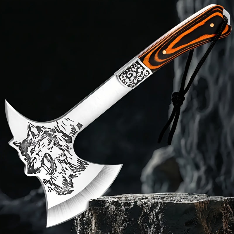 Stainless Steel Camping Axe with Nylon Sheath - Perfect for Wood Splitting, Hiking & Survival | Includes Gift Box | Non-Slip Shockproof Wooden Handle