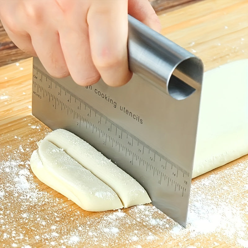 Stainless Steel Bench Scraper, Multipurpose Dough Cutter and Smoother, Pastry Pizza Bread Baking Tool, Kitchen Accessory for Outdoor Cooking and Food Preparation
