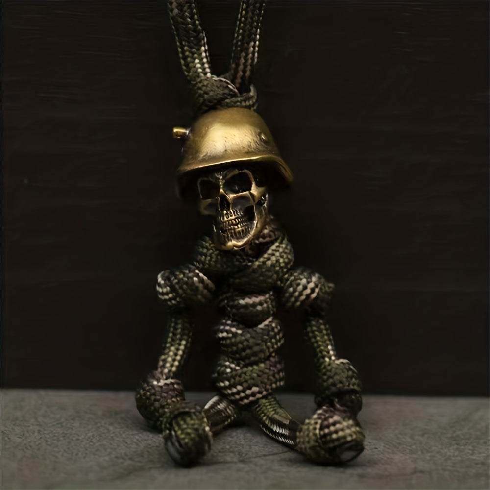 Unique Handmade Paracord Keychain with Skull Head Soldier King Pendant - Perfect EDC Outdoor Knife Bead Tool DIY Accessory!