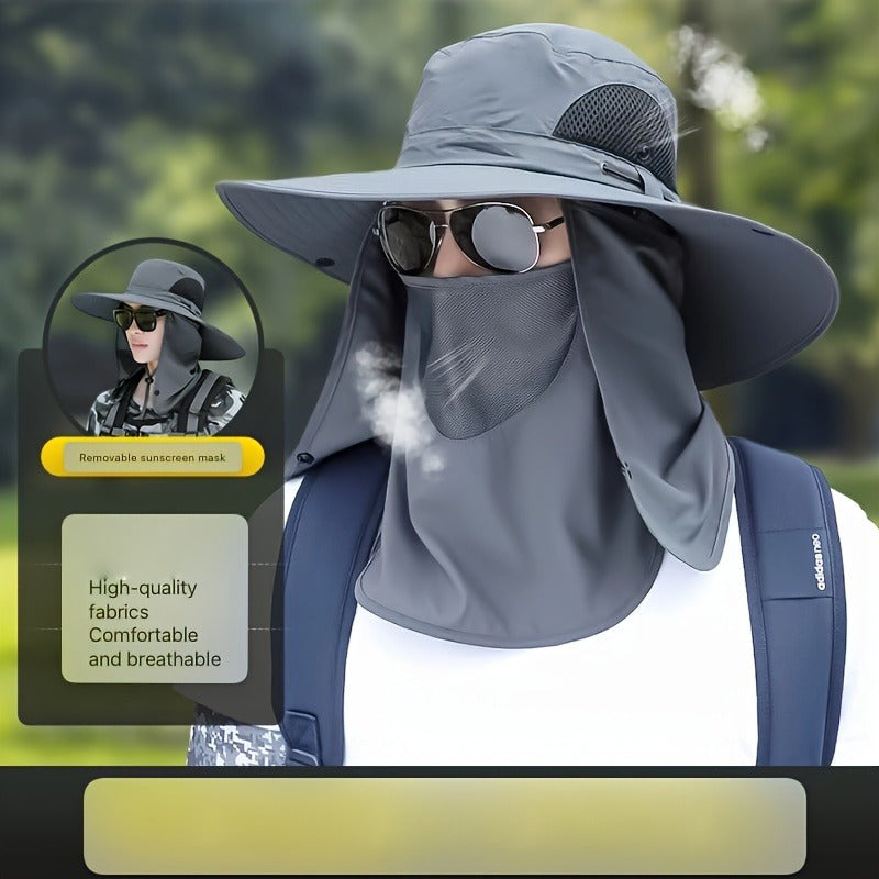 Polyamide Tactical Fishing Hat with Breathable Face Mask & Neck Flap - UV Protection Sun Hat for Outdoor Hiking Sports