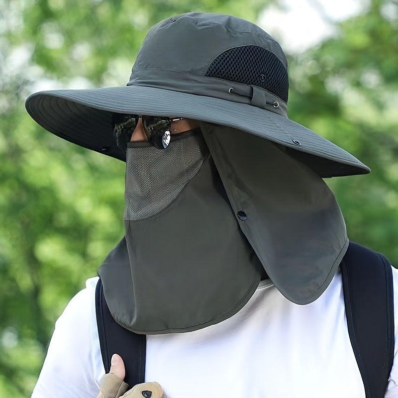 Polyamide Tactical Fishing Hat with Breathable Face Mask & Neck Flap - UV Protection Sun Hat for Outdoor Hiking Sports