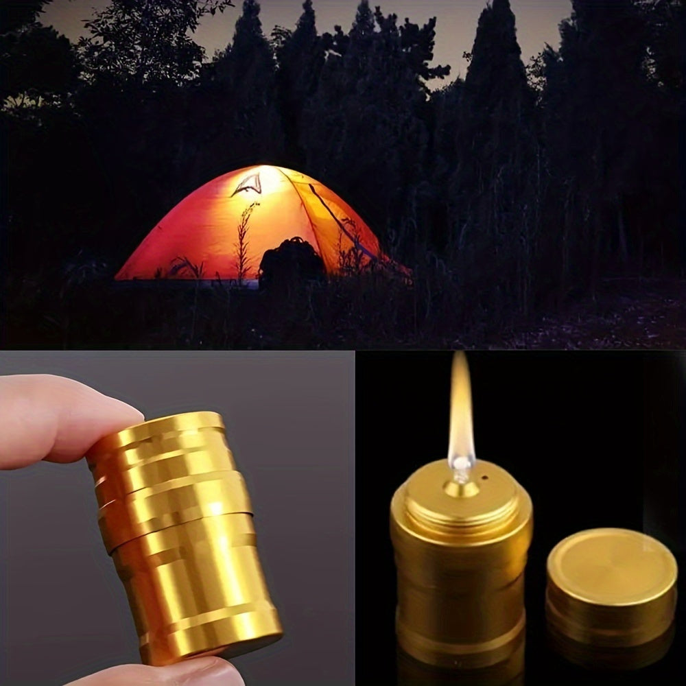 Compact Golden Stainless Steel Kerosene Lantern for Outdoor Adventures - Flameless, Portable, and Safe