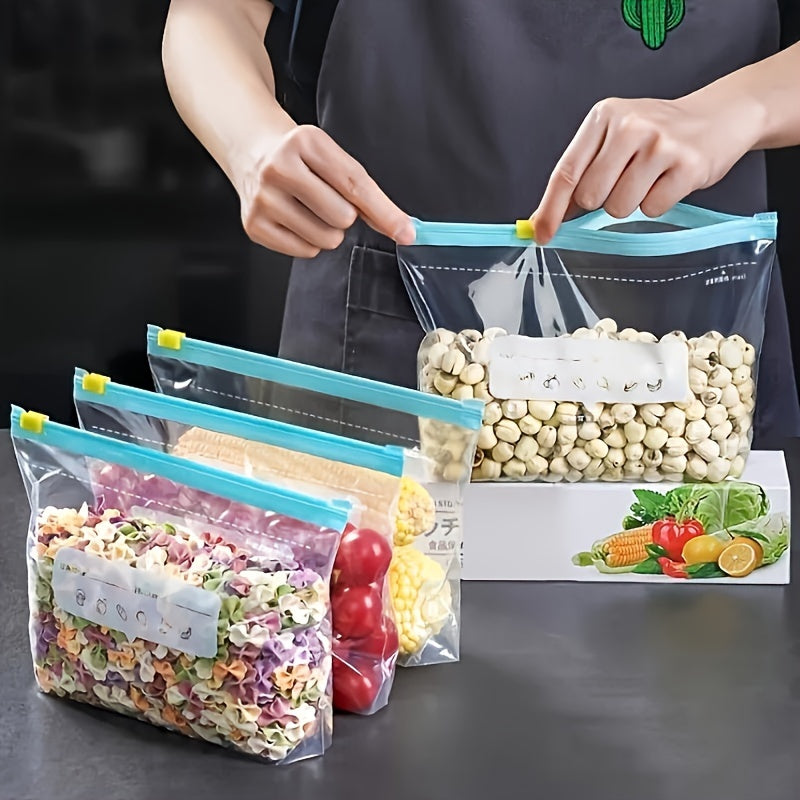 15pcs Reusable Food Storage Bags with Zipper - Durable PET, Leakproof & Moisture-Proof for Fruits, Grains, Vegetables, Meat - Includes Date & Name Labels