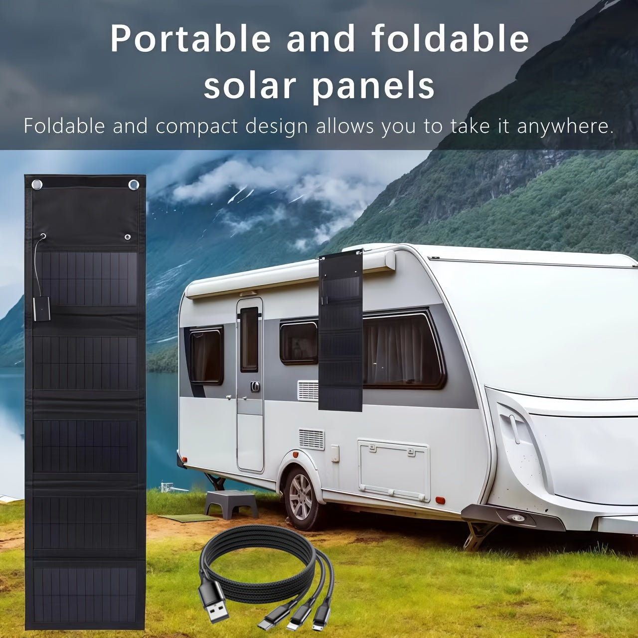 1pc 25W Portable Folding Solar Panel Charger, Monocrystalline Silicon, USB Interface, High Conversion Rate 22%, 3-in-1 Fast Charging Cable, Ideal for RV, Phone, Outdoor Camping & Hiking Emergency Charging, Magnetic Material, USB Powered (No Battery)