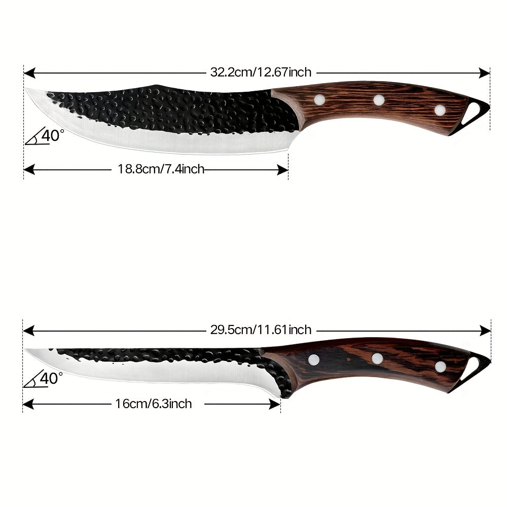 2pcs of Chef Knives, Hand-Forged Kitchen Knives, Perfect for Cutting, Sharp Knives Made of 7Cr17Mov Stainless Steel with Wooden Handles.