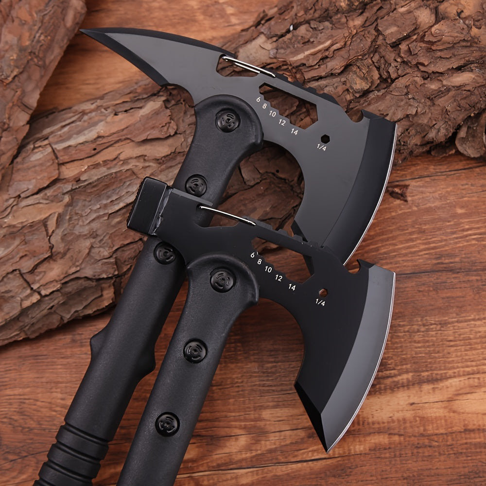 Tactical Camping Axe, Multi-Functional Survival Tool, Carbon Steel, Flat Blade, Outdoor Adventure Ax, No Magnesium Striker, for Hiking, Camping, Firefighting