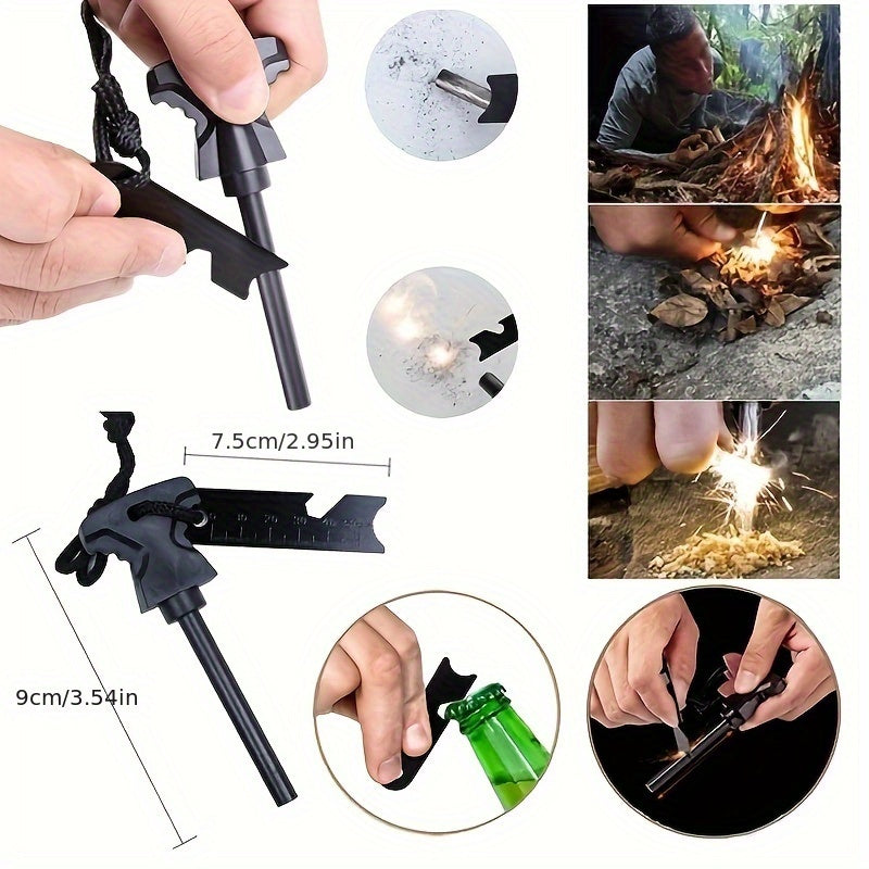 Universal Outdoor Survival Kit, Iron Material, with Magnesium Rod/Flint, Includes First Aid Items, Knife, Whistle, Compass, and More, for Camping, Hiking, and Exploration