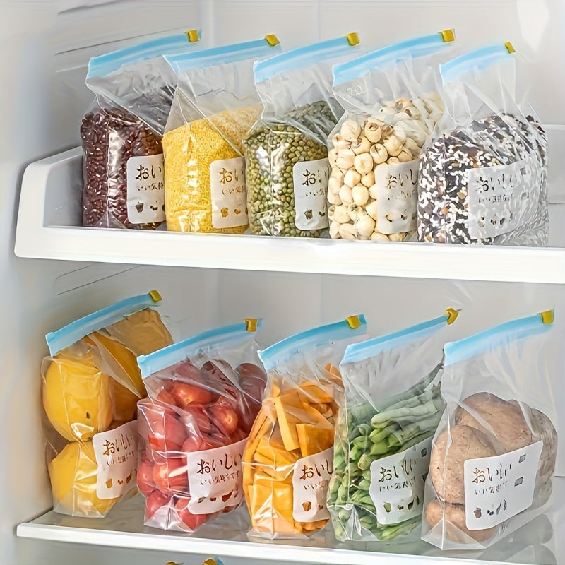 15pcs Reusable Food Storage Bags with Zipper - Durable PET, Leakproof & Moisture-Proof for Fruits, Grains, Vegetables, Meat - Includes Date & Name Labels