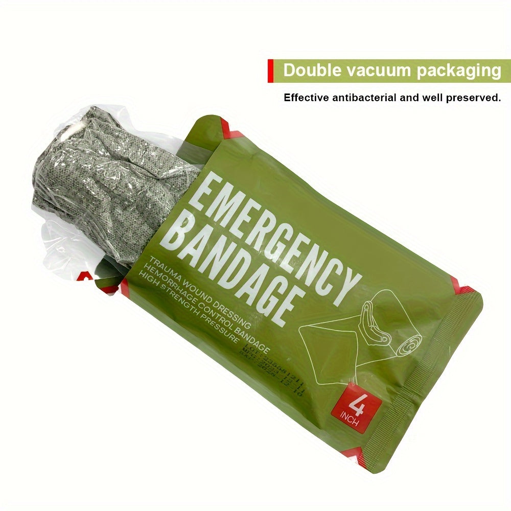 Emergency Trauma Bandage 10.16 cm Width - Cotton Elastic Wrap for Wound Care, Outdoor Camping, Hiking, Home Use - Sterilized Stretch Compression Bandage with Pad - 10.16cm x 162.56cm Dual Vacuum Sealed