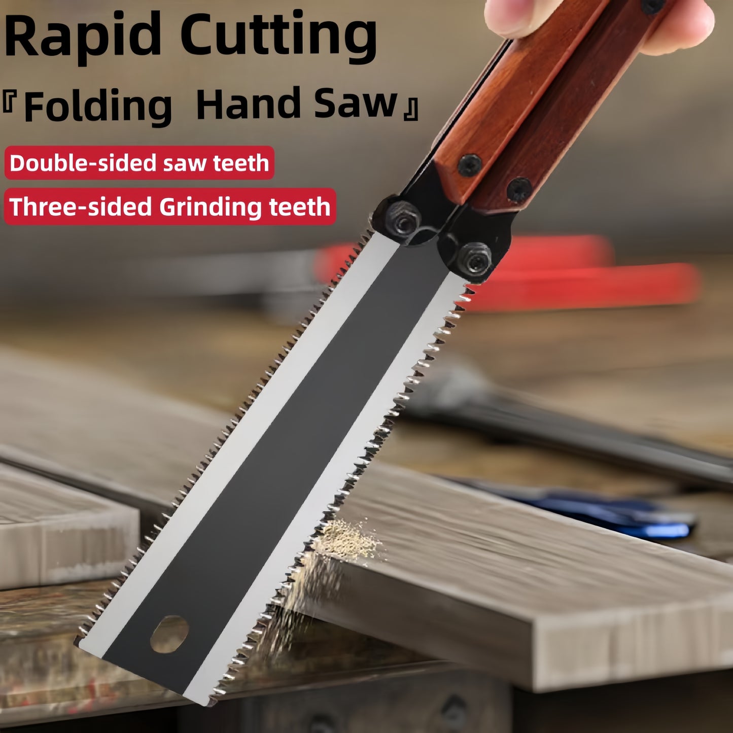 1pc Durable SK5 Steel Folding Saw - Multi-Functional Double-Edge Hand Saw for Woodworking, Chrome Vanadium Alloy, Ergonomic Handle with Safety Lock, Portable Design, Ideal for Solid Wood, Tree Cutting, Board Cutting, Bamboo Cutting, PVC Cutting