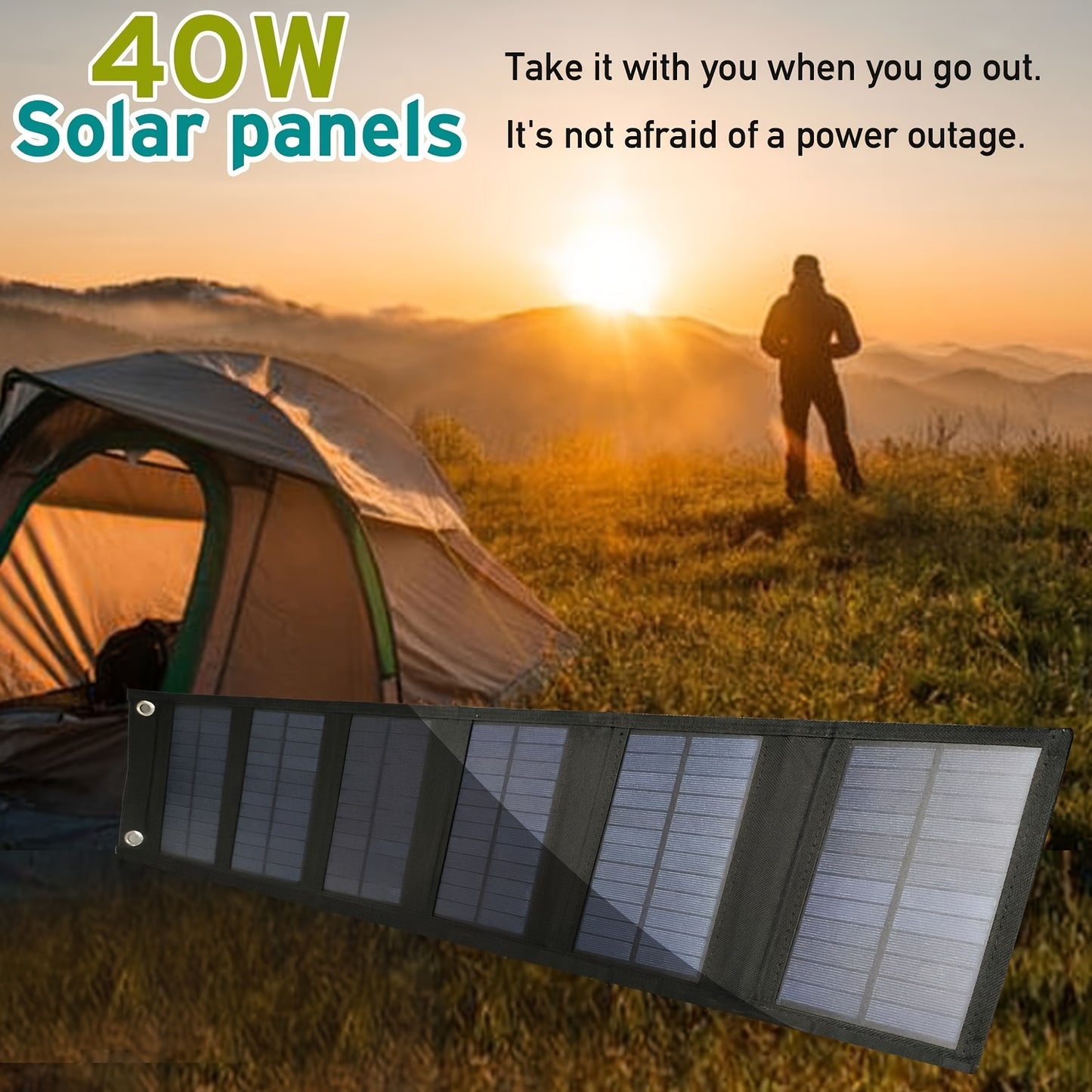 40W Solar Panels, Portable Foldable Solar Charger, for Portable Power Station, iPhone, iPad, Laptop, Type-C, USB, DC Output, Outdoor Camping RV Travel, Solar Charging