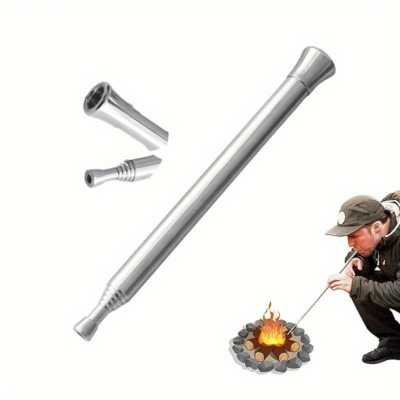 1pc, Fire Blow Pipe, Portable Telescopic Camping Fire Blower, Stainless Steel Pipe Campfire Tool For Outdoor Picnic BBQ Fireplace