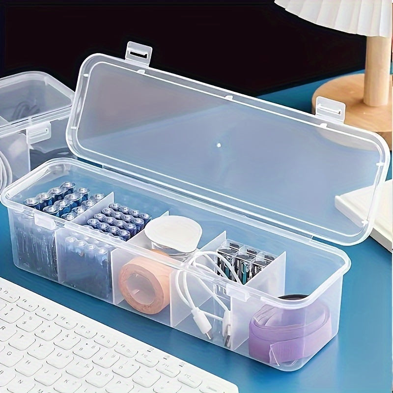 A large capacity transparent storage box with 5 compartments, clear plastic organizer box, used for cables, batteries, obvious separation, suitable for schools, bedrooms, offices, dormitories, suitable for storage