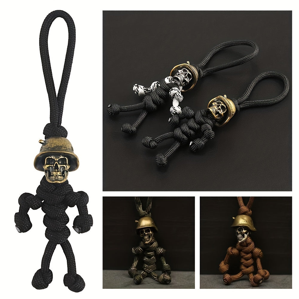 Unique Handmade Paracord Keychain with Skull Head Soldier King Pendant - Perfect EDC Outdoor Knife Bead Tool DIY Accessory!