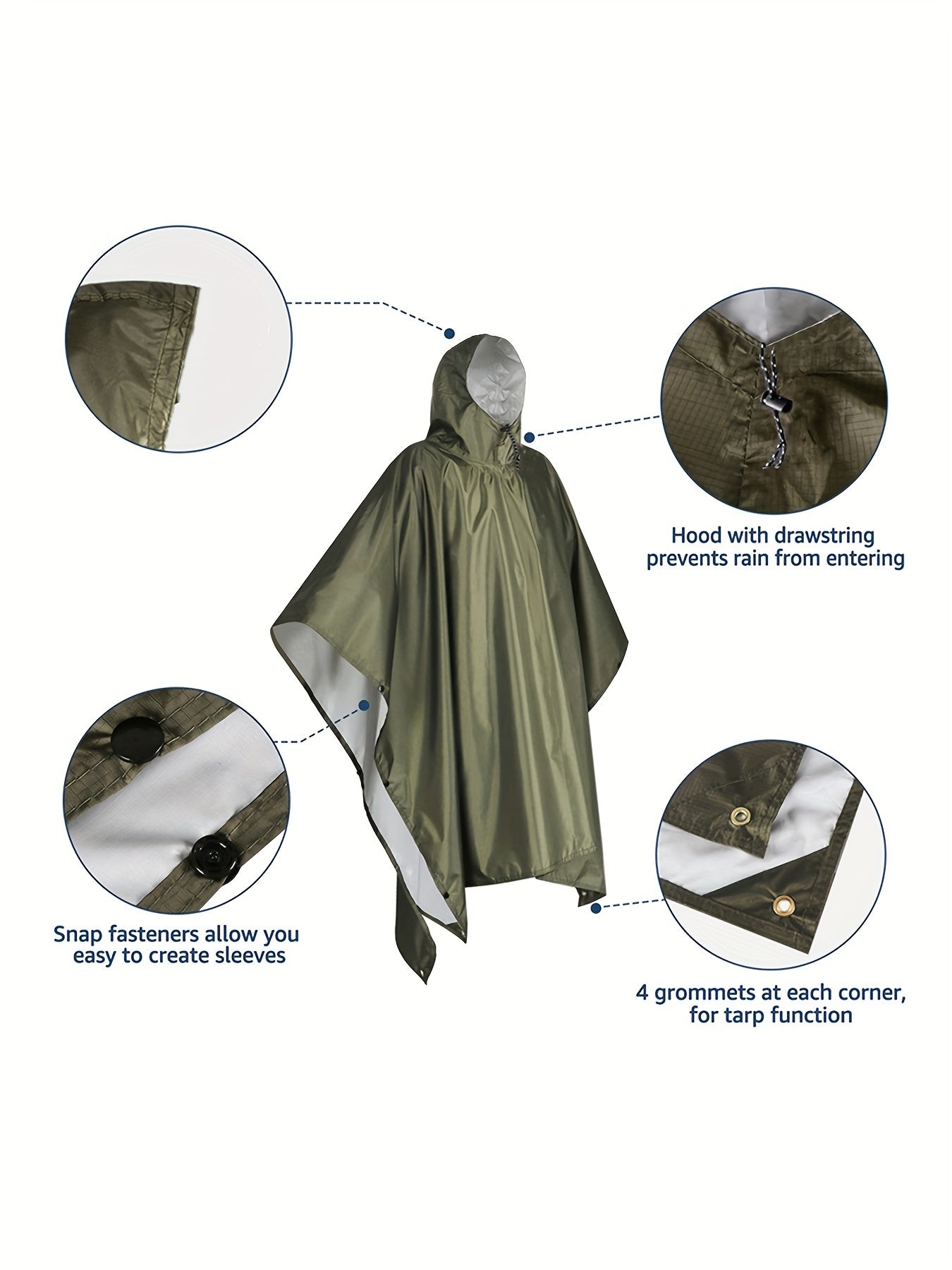 Men's Casual Solid Waterproof Hooded Raincoat, Long Sleeve Hooded Rain Poncho Jacket, Mans Rainsuit Outdoor