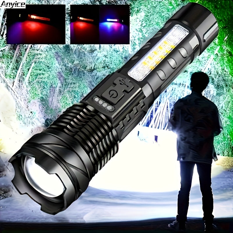 Anyice 1pc Super Powerful Rechargeable Torch Flood Light For Outdoor Camping, Fishing, Aluminum Alloy Head, P70 Lamp Beads
