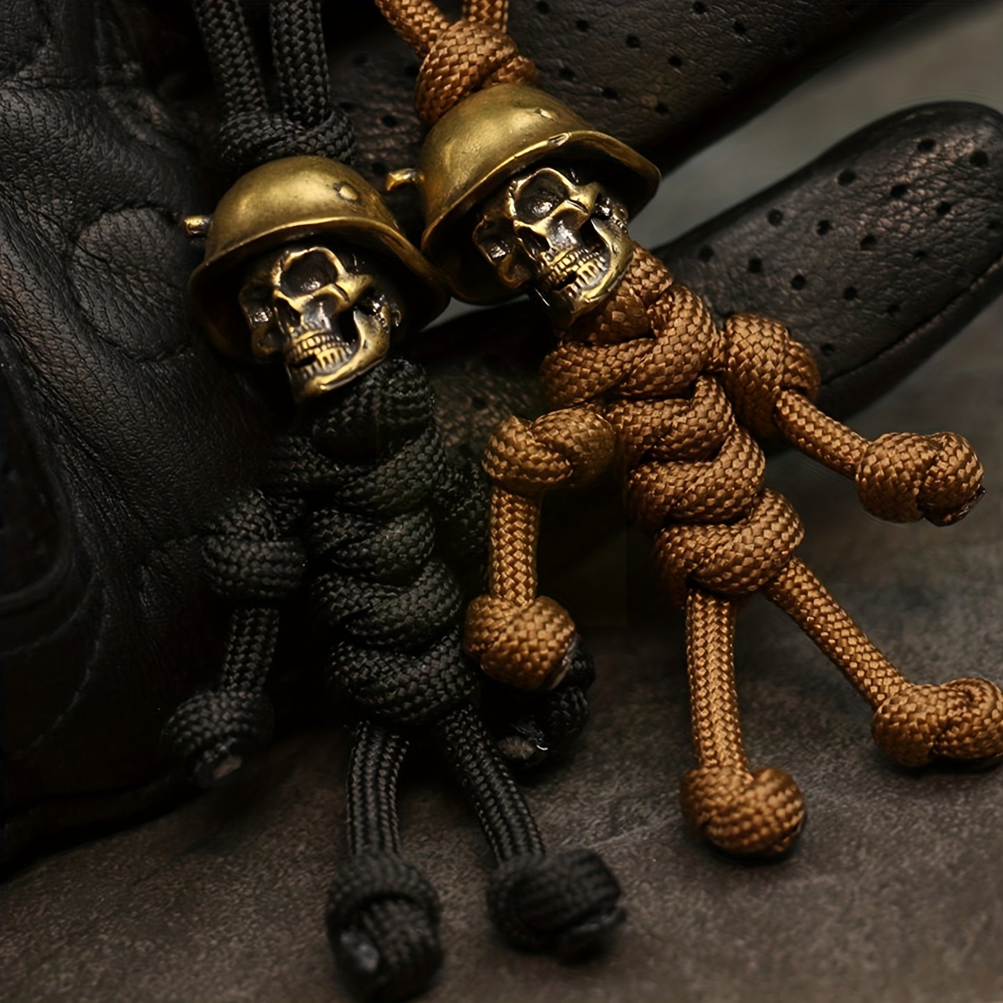 Unique Handmade Paracord Keychain with Skull Head Soldier King Pendant - Perfect EDC Outdoor Knife Bead Tool DIY Accessory!