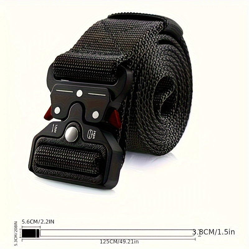 Tactical Belt For Outdoor Sports, Black Nylon Webbing, Durable Quick-Release Metal Buckle, Hiking & Camping Gear Accessory