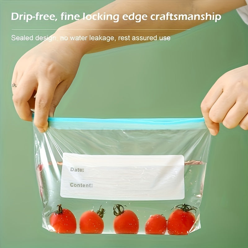 15pcs Reusable Food Storage Bags with Zipper - Durable PET, Leakproof & Moisture-Proof for Fruits, Grains, Vegetables, Meat - Includes Date & Name Labels