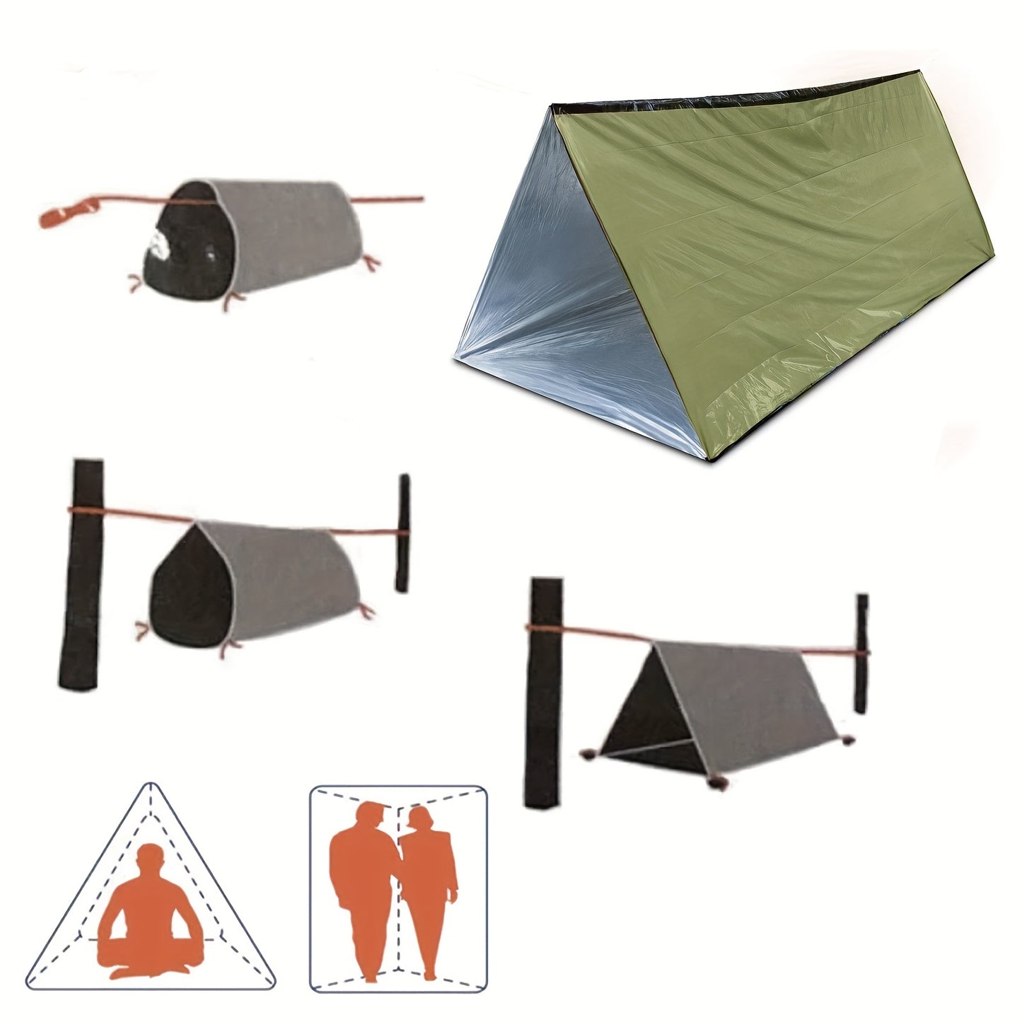 1pc 2 Person Tent Shelter, - Includes A Whistle - Waterproof Thermal Blanket Tent For Camping, Hiking, Outdoor Adventure Activities Silver Tent Without Accessories