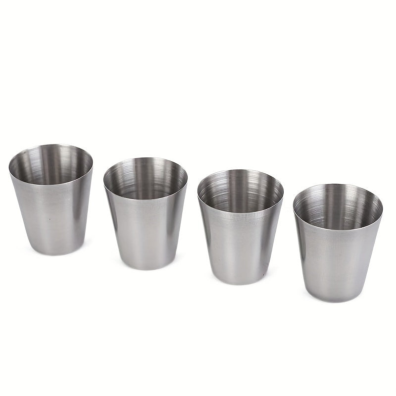 4pcs/set 1/2.4/5.7oz Stainless Steel Water Cups, Unbreakable And Stackable Metal Cups, Suitable For Party, Outdoor, Hiking, Camping, And Picnic
