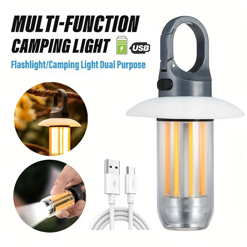 Super Bright LED Camping Light, Rechargeable Flashlight, Outdoor Portable Lantern With Hook, 5 Modes, Long Battery Life, Suitable For Camping, Hiking, Night Fishing, Adventure, Etc.