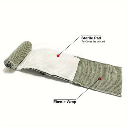 Emergency Trauma Bandage 10.16 cm Width - Cotton Elastic Wrap for Wound Care, Outdoor Camping, Hiking, Home Use - Sterilized Stretch Compression Bandage with Pad - 10.16cm x 162.56cm Dual Vacuum Sealed