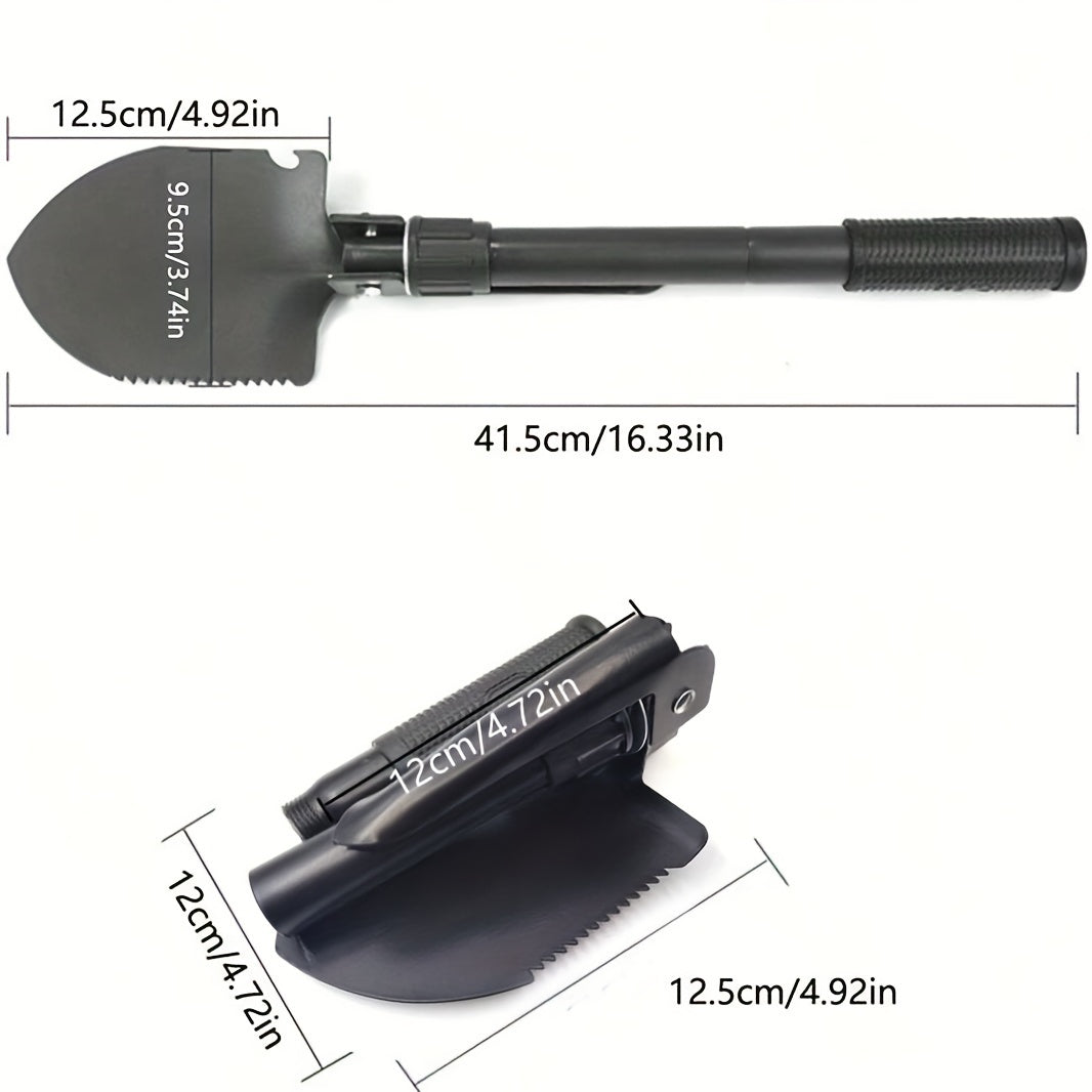 Four In One Multi-functional Folding Shovel For Outdoor Survival And Camping - Durable Stainless Steel With Saw, Pickaxe, And Bottle Opener