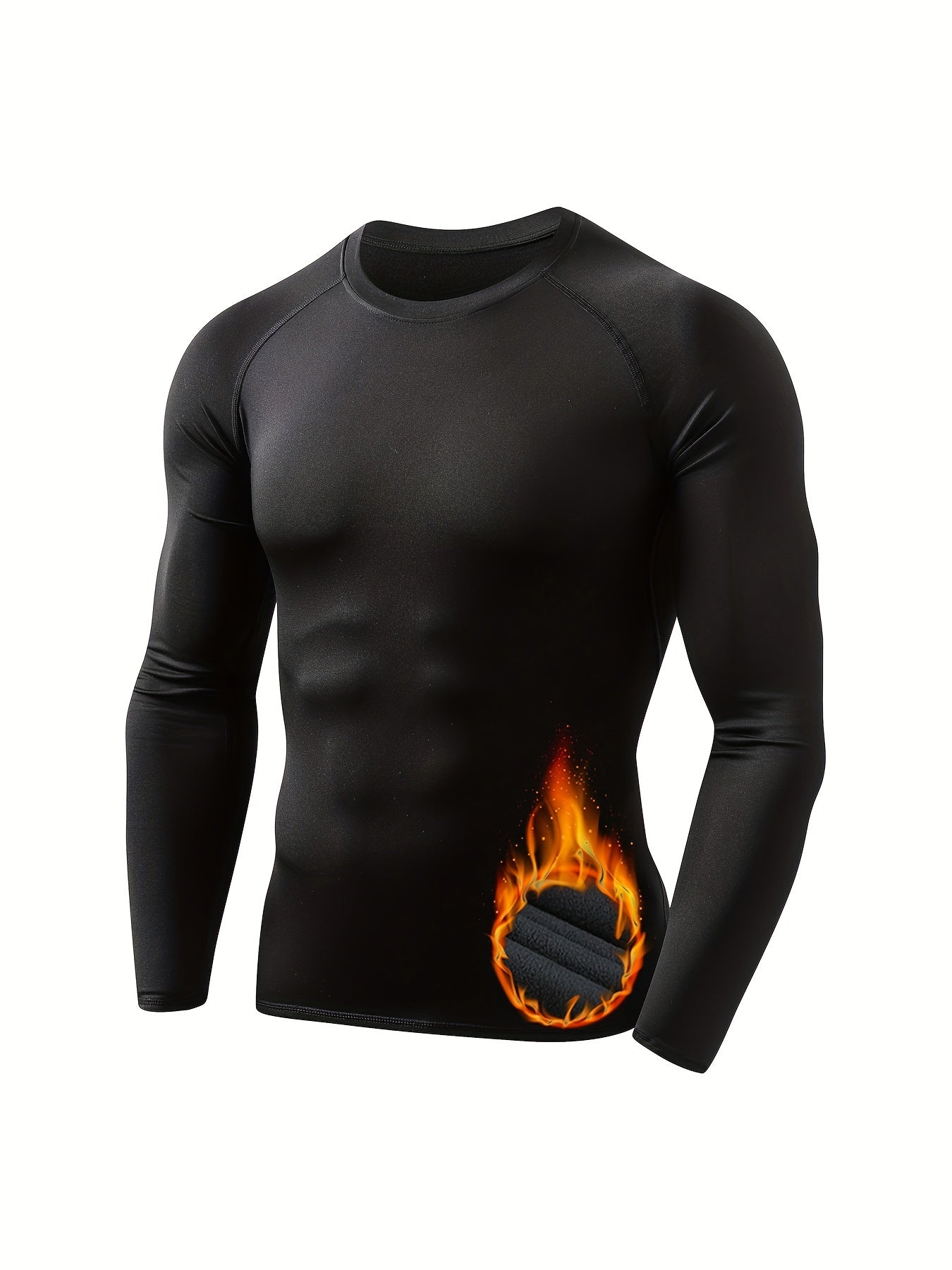 HOPLYNN Men'S Thermal Long Sleeve Shirt - Moisture Wicking Crew Neck Top with 24h Warmth, Polyester 85% Spandex 15%, Knit Fabric, Medium Stretch, Solid Color, Skinny Fit for Jogging, Cycling, Football, Skiing, Motorcycle