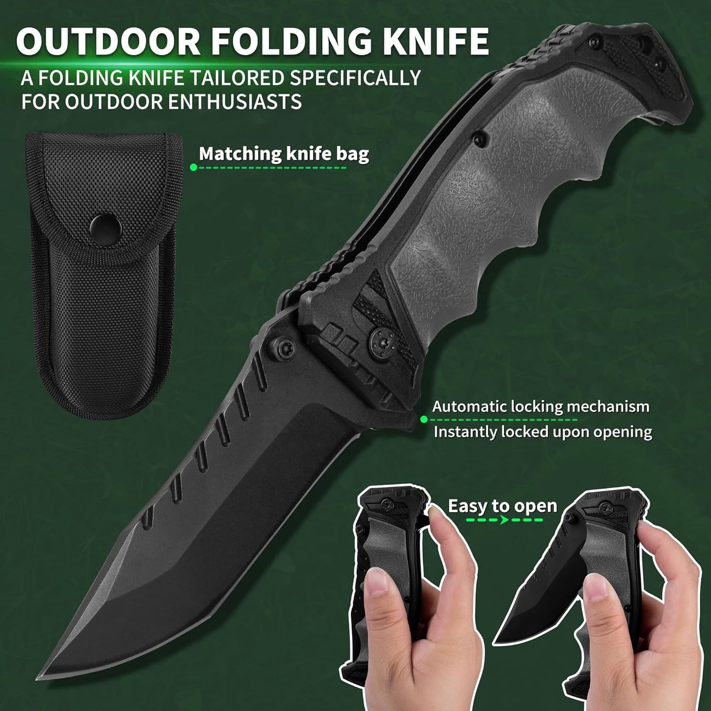Sharp Folding Pocket Knife with Case - 9.14cm Black Oxided Stainless Steel Blade, Ergonomic Gray Handle, Includes Pocket Clip for Easy Carry - Perfect for Camping, Hiking & Everyday Use - Unique Gift Idea