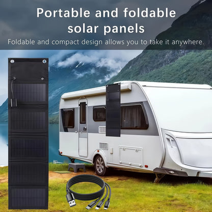 1pc 25W Portable Folding Solar Panel Charger, Monocrystalline Silicon, USB Interface, High Conversion Rate 22%, 3-in-1 Fast Charging Cable, Ideal for RV, Phone, Outdoor Camping & Hiking Emergency Charging, Magnetic Material, USB Powered (No Battery)