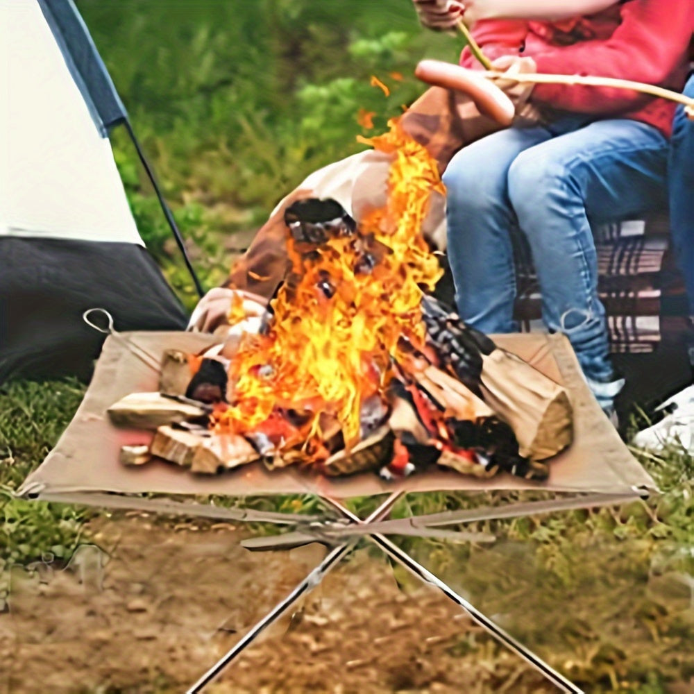 1pc Folding Campfire Rack, Stainless Steel Wood Burning Bonfires Rack Fire Pit With Carrying Bag, Outdoor Camping BBQ Accessories