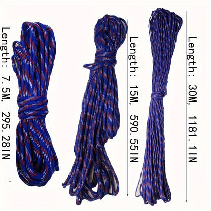 Durable 7-Core Rope - Ideal For Outdoor Emergencies, Camping, And DIY Bracelets - Available In 4mm Thickness And 3 Lengths (7.5m, 15m, 30m)