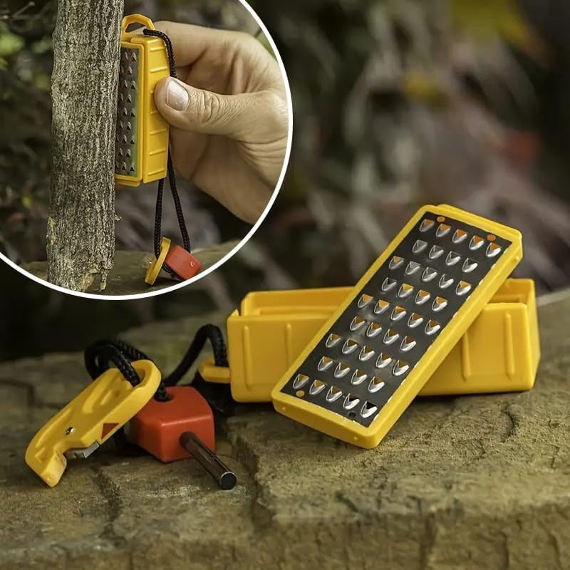 Portable Fire Starter Kit with Stainless Steel Wire Saw - Durable Plastic, Ideal for Outdoor Survival & Camping, Includes Lighter and Flint, Essential BBQ Accessory