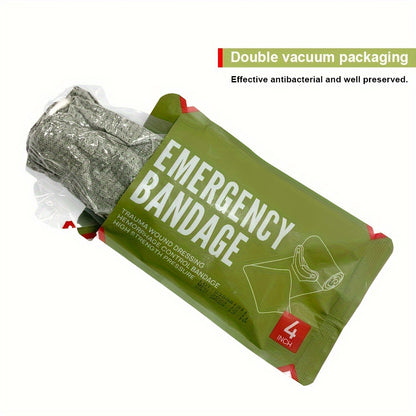 Emergency Trauma Bandage 10.16 cm Width - Cotton Elastic Wrap for Wound Care, Outdoor Camping, Hiking, Home Use - Sterilized Stretch Compression Bandage with Pad - 10.16cm x 162.56cm Dual Vacuum Sealed
