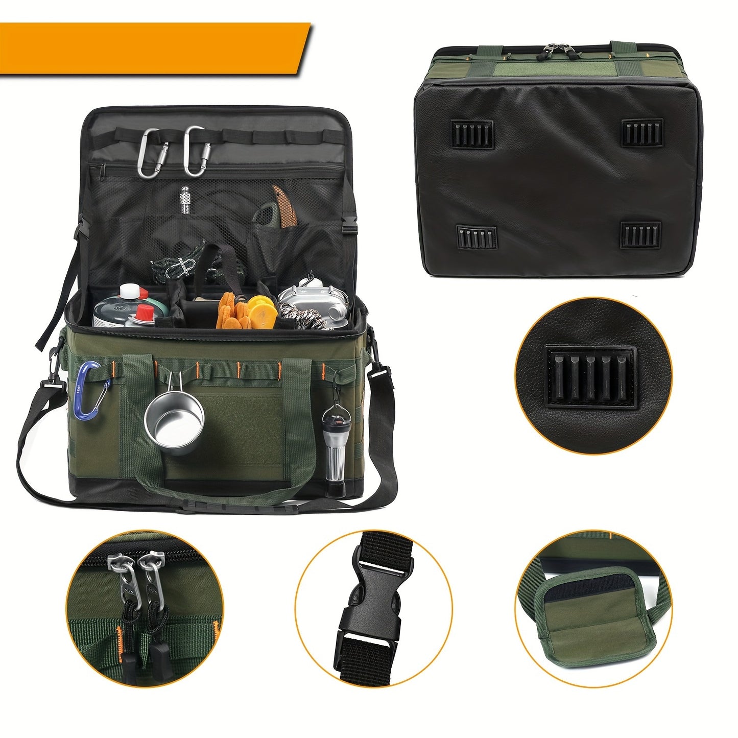 Large Capacity Outdoor Tool Storage Bag, Camping Gear Organizer, Multi-Functional Tote with Handles, Hunting & Fishing Tactical Bag, Waterproof Oxford Fabric, Olive Green