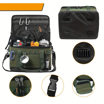 Large Capacity Outdoor Tool Storage Bag, Camping Gear Organizer, Multi-Functional Tote with Handles, Hunting & Fishing Tactical Bag, Waterproof Oxford Fabric, Olive Green