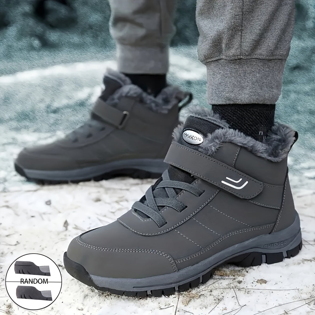 Thermal Wear Resistance Thick Sole Non Slip Tactical Hiking Shoes, Slip On Flat Comfortable Ankle Boots, Fall Winter Keep Warm Outdoor Climbing Combat Trekking Shoes Snow Shoes