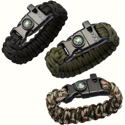 Survival Bracelet with Whistle and Compass - Multifunctional Outdoor Gear, Universal Fit Polyester Blend Paracord Wristband, Emergency Weaving Equipment for Camping & Hiking, Tensile Strength Up to 55.34KG - Pack of 1