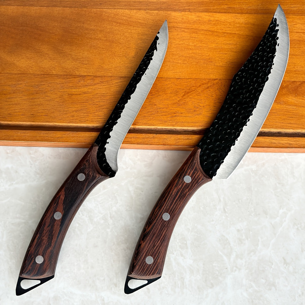 2pcs of Chef Knives, Hand-Forged Kitchen Knives, Perfect for Cutting, Sharp Knives Made of 7Cr17Mov Stainless Steel with Wooden Handles.