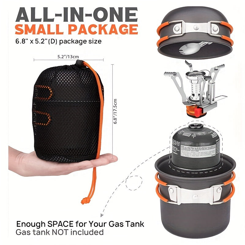 Portable Camping Cookware Set with Foldable Stainless Steel Spork and Stove Stand - Non-Toxic Anodized Aluminum Alloy Outdoor Cooking Gear for 1-2 Persons - Universal Applicability, Lightweight Design for Hiking and Backpacking