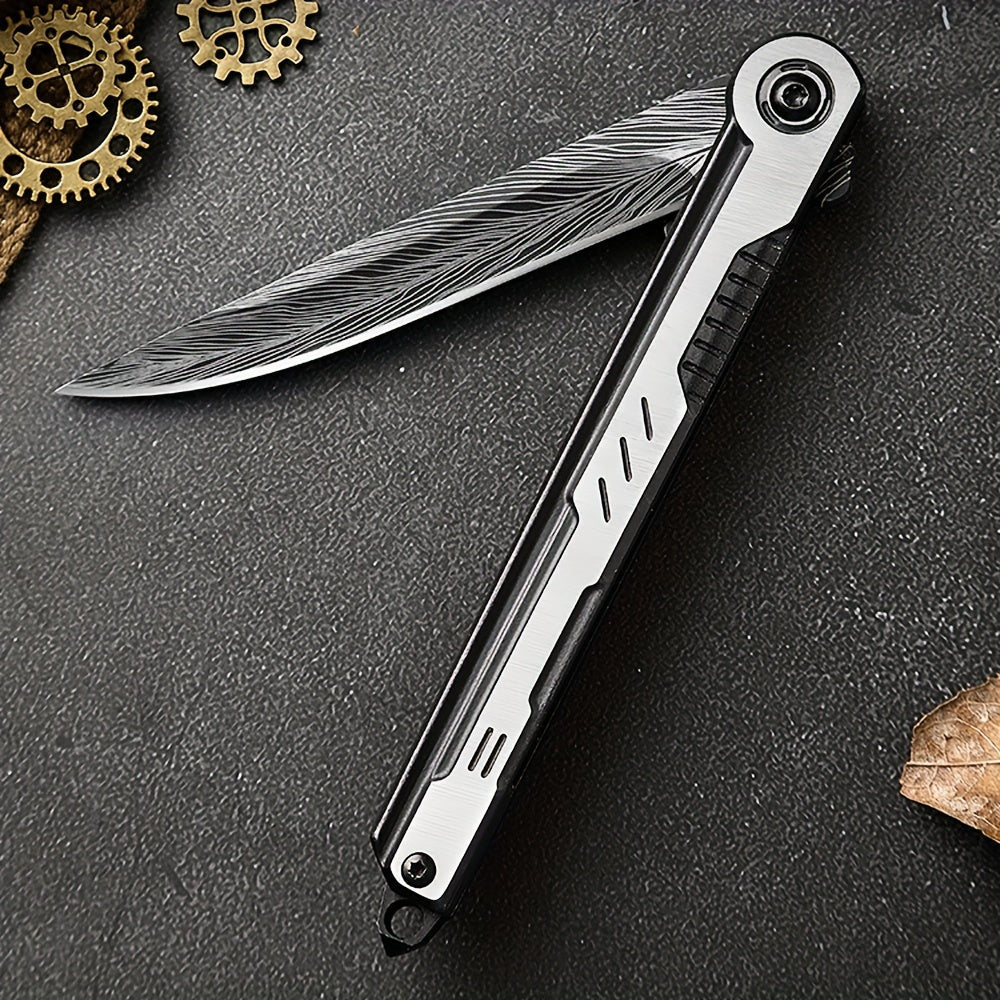2pcs Stainless Steel Folding Knives with Faux Leather Sheath - Lightweight, V-Edge Blade for Camping & Outdoor Adventures