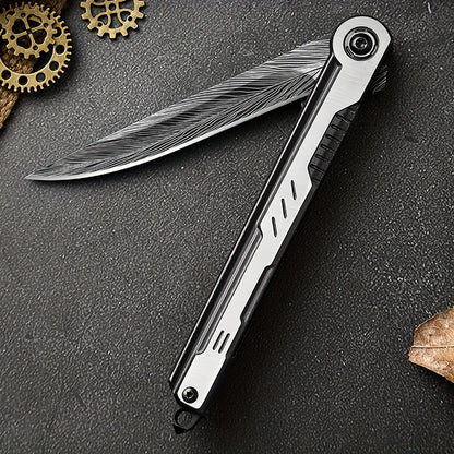 2pcs Stainless Steel Folding Knives with Faux Leather Sheath - Lightweight, V-Edge Blade for Camping & Outdoor Adventures