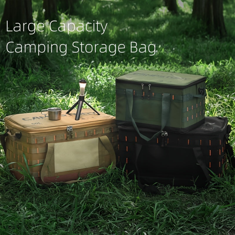Large Capacity Outdoor Tool Storage Bag, Camping Gear Organizer, Multi-Functional Tote with Handles, Hunting & Fishing Tactical Bag, Waterproof Oxford Fabric, Olive Green