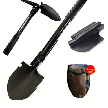 Four In One Multi-functional Folding Shovel For Outdoor Survival And Camping - Durable Stainless Steel With Saw, Pickaxe, And Bottle Opener